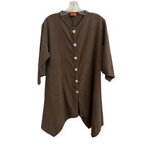 Oh My Gauze Brown Button Down Shirt Lagenlook Size 1 = US Small / Medium